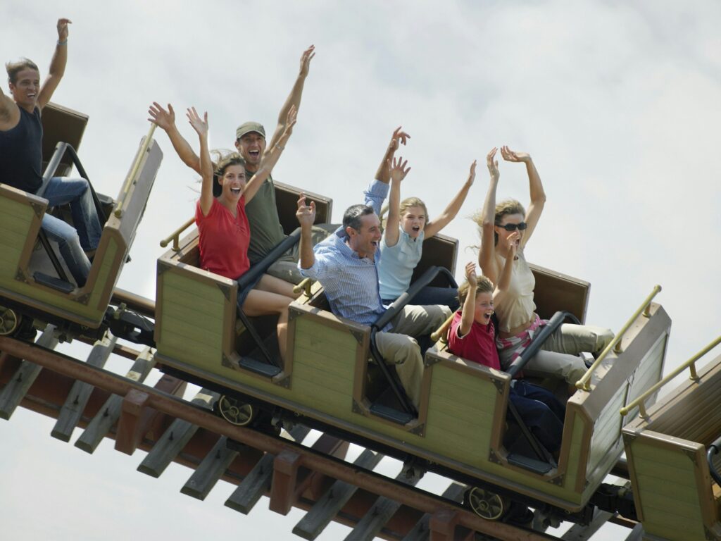 People on a rollercoaster